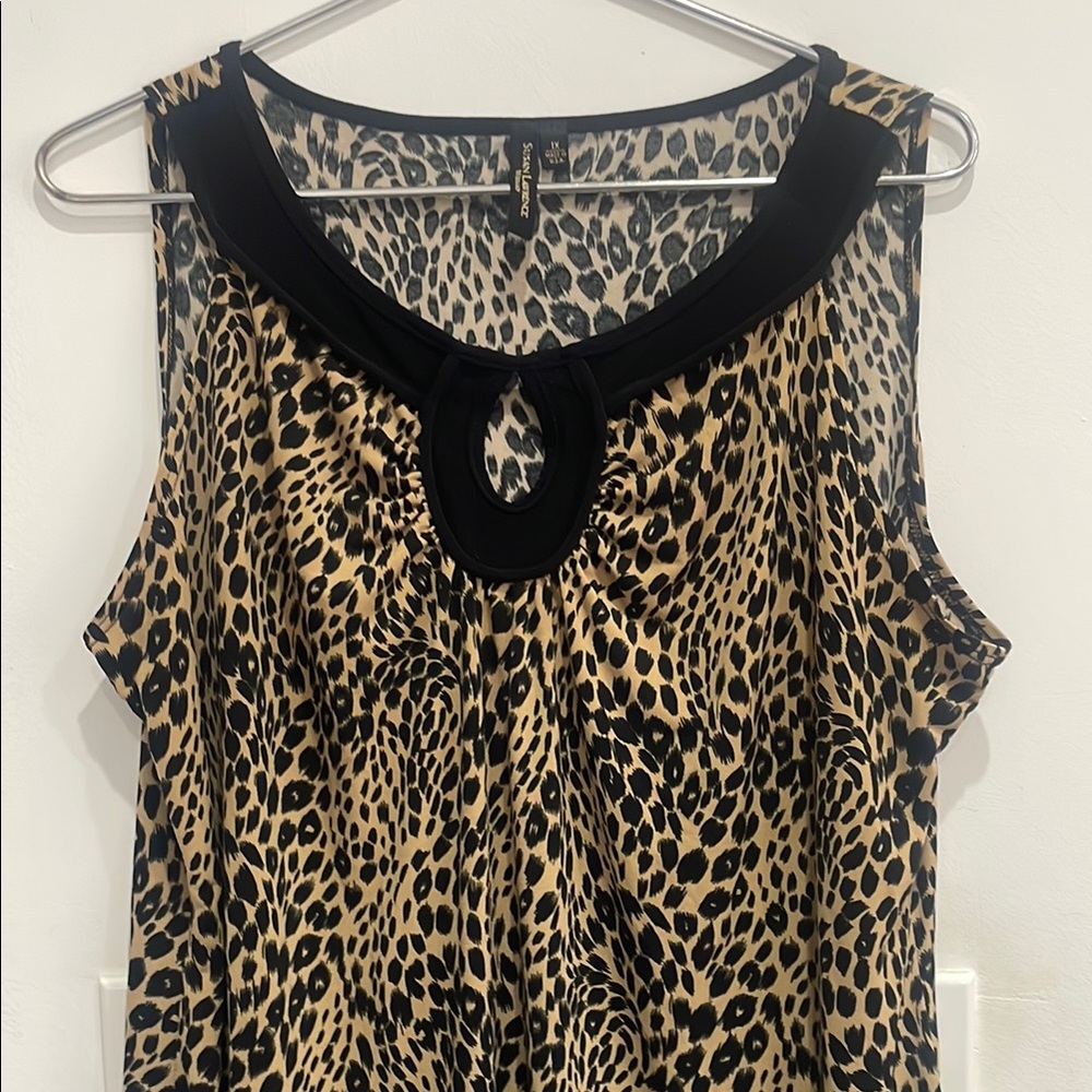 Susan Lawrence Leopard Print Sleeveless Keyhole Top Blouse Plus Size 1X